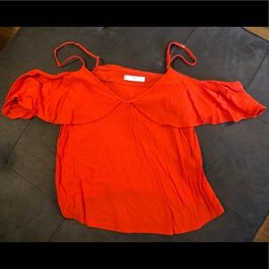 Mango Off-Shoulder Red Flutter-Sleeve Top